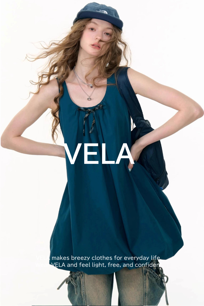 Summer Bow Dark Blue Sleeveless Dress