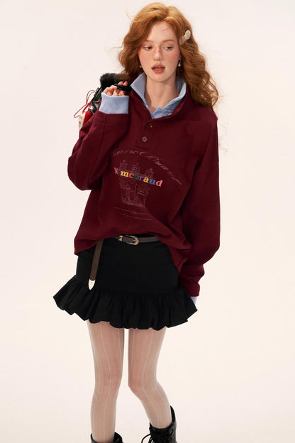 Button Lapel Polo Sweatshirt
