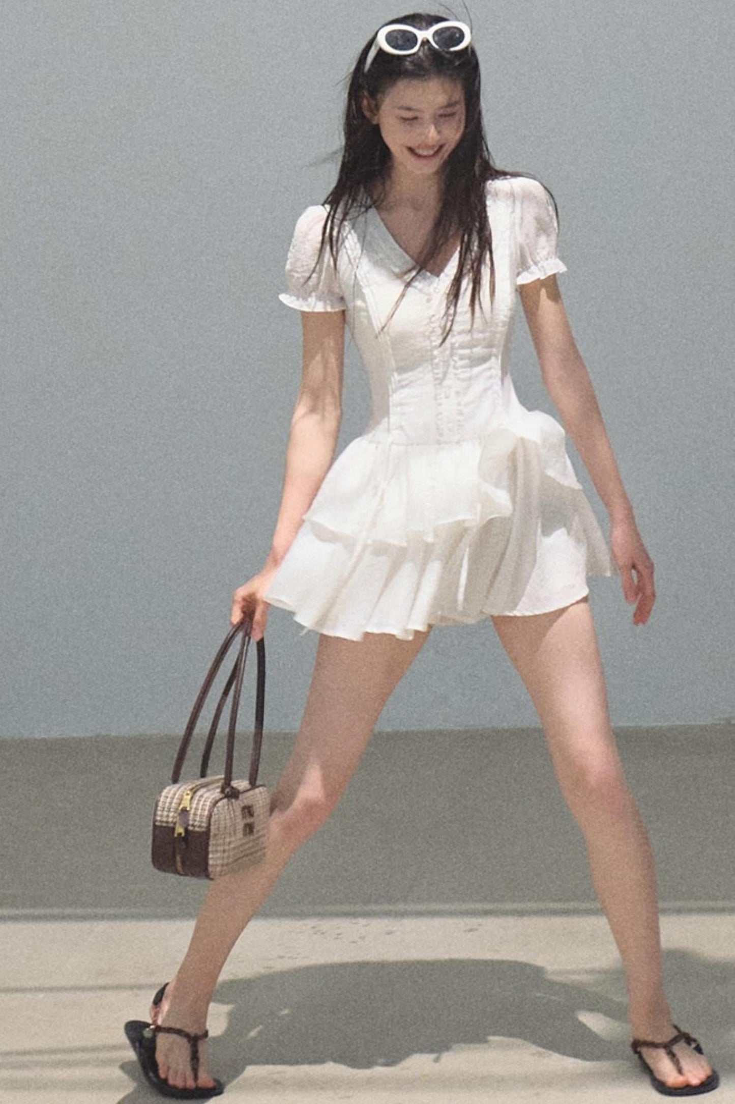 Blue Hour V-Neck Double-Sleeved Dress