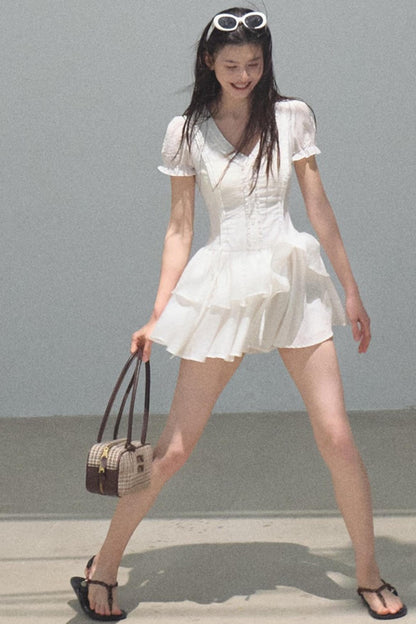 Blue Hour V-Neck Double-Sleeved Dress