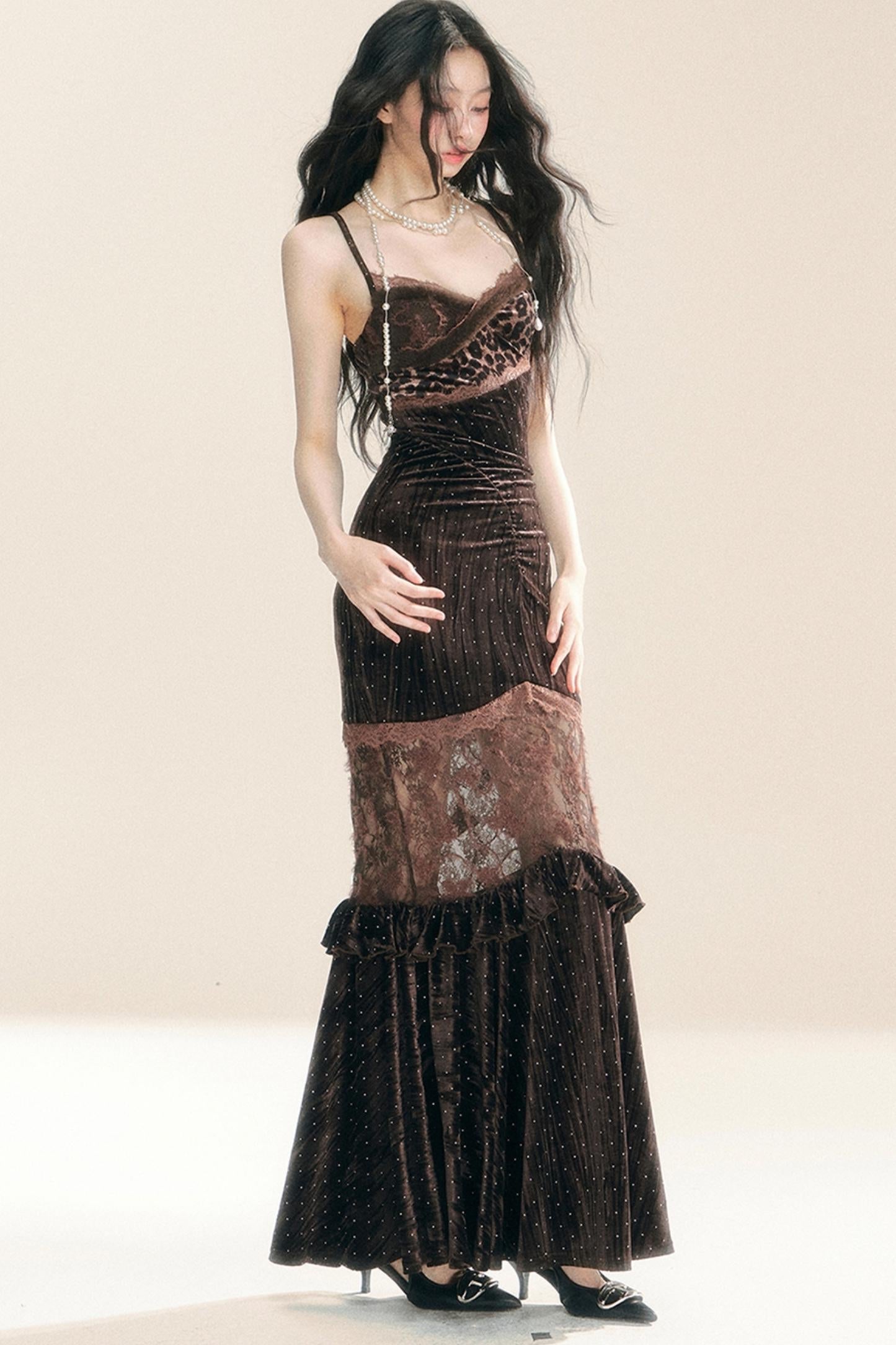 Velvet Wrap Hip Slip Dress