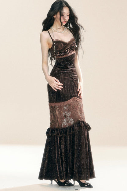 Velvet Wrap Hip Slip Dress