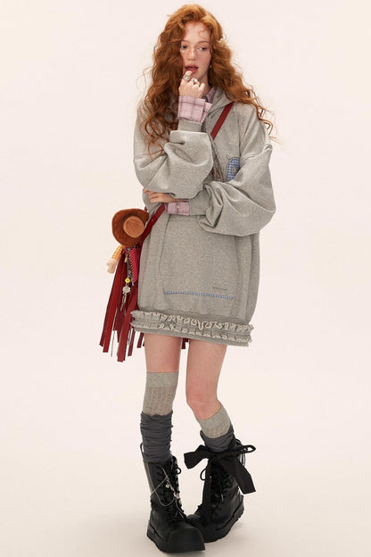 Patch Plaid Hooded Dress