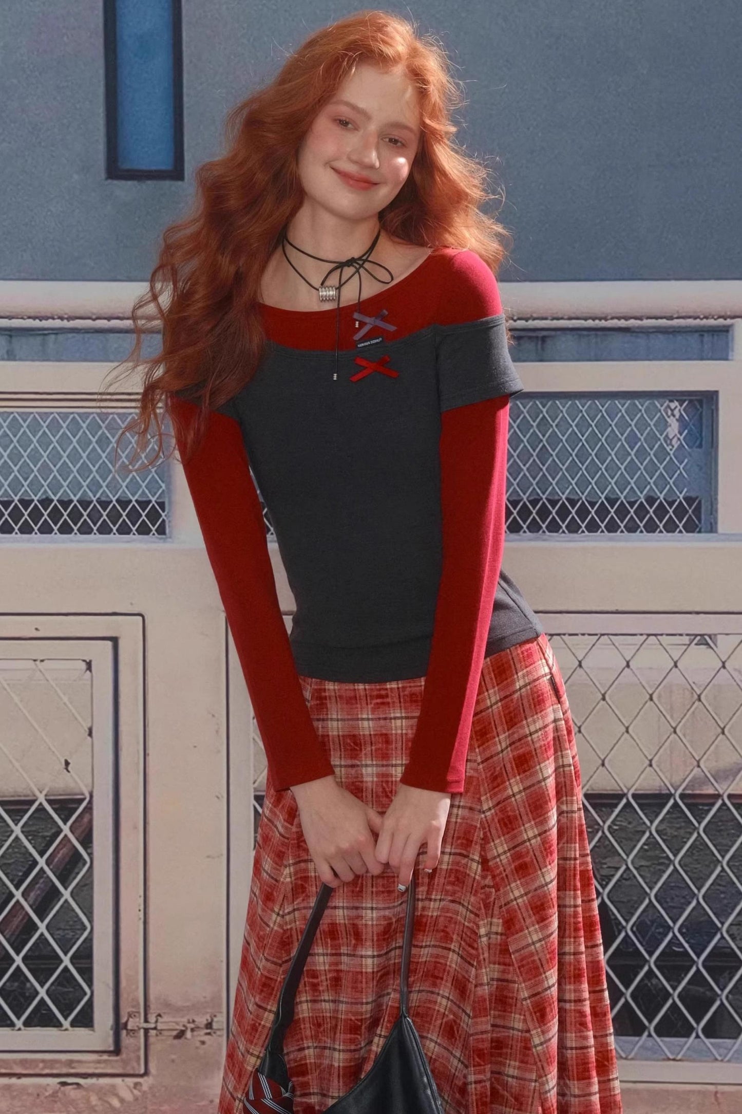 Retro Design Bow Top Long Sleeve T-Shirt