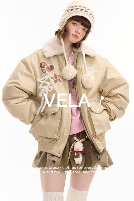 Cat Pattern Workwear Style Slimming Cotton Jacket