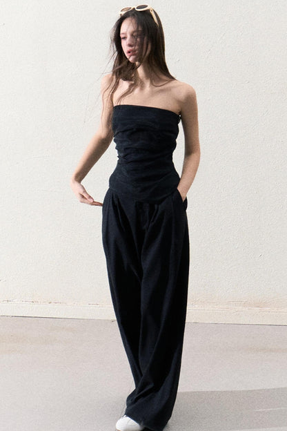 Casual Slim Jacket & Wide Lace Pants Set-Up