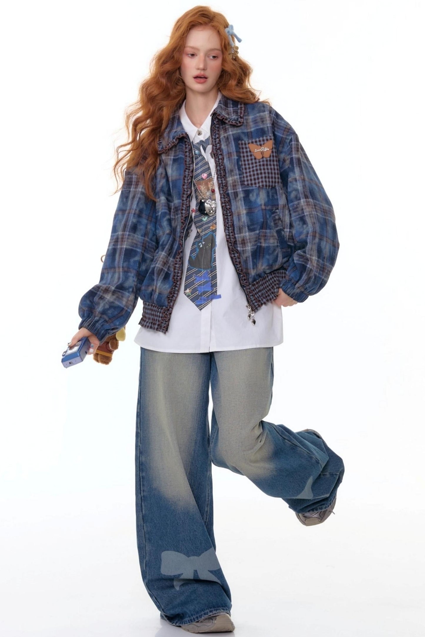 Retro Bow Design High-Waisted Denim Pants