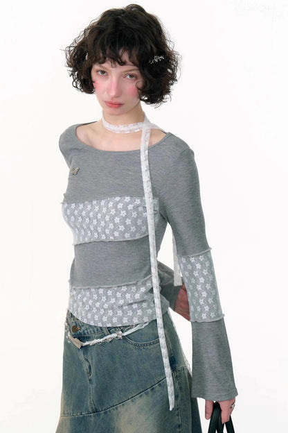 Twill Stitch Lace Knit Top