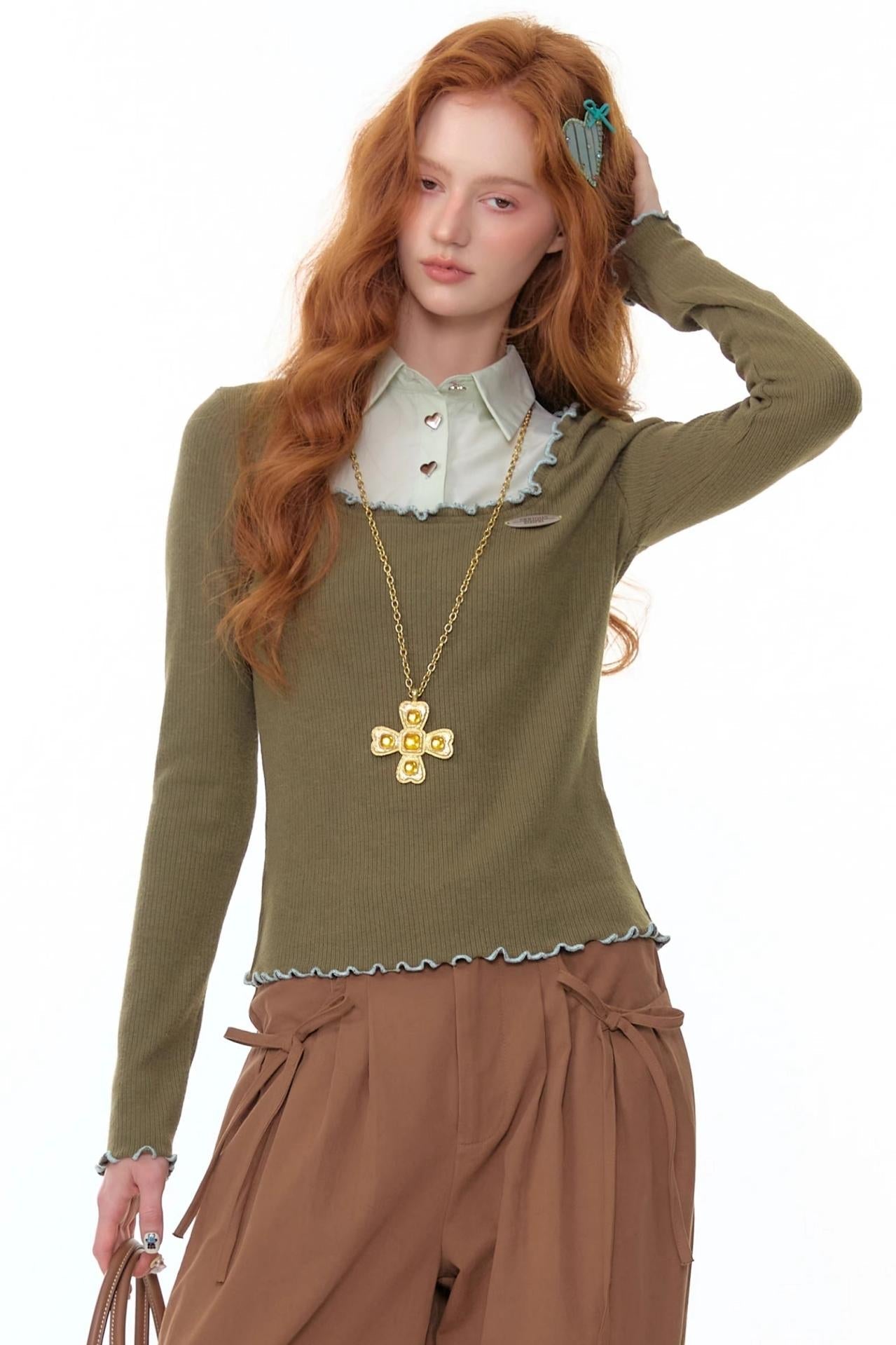 Polo Collar Long Sleeve T-Shirt