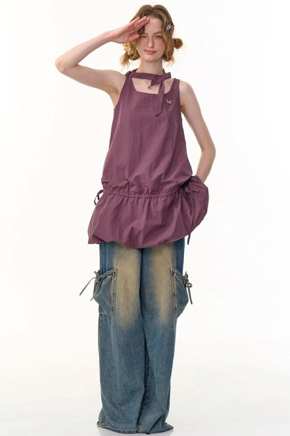 Retro Floral Purple Camisole Dress