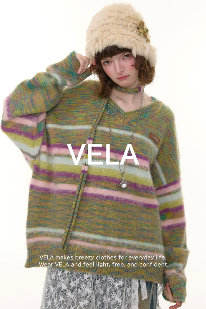 Autumn Winter Color-Blocking Striped V-Neck Sweater