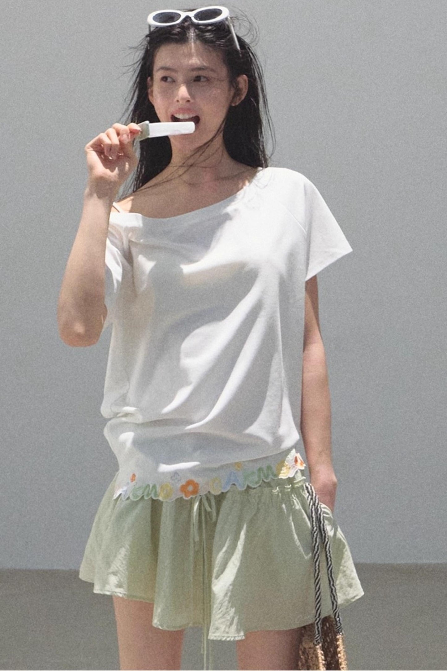 Cotton Off-the-Shoulder Embroidered Shirt