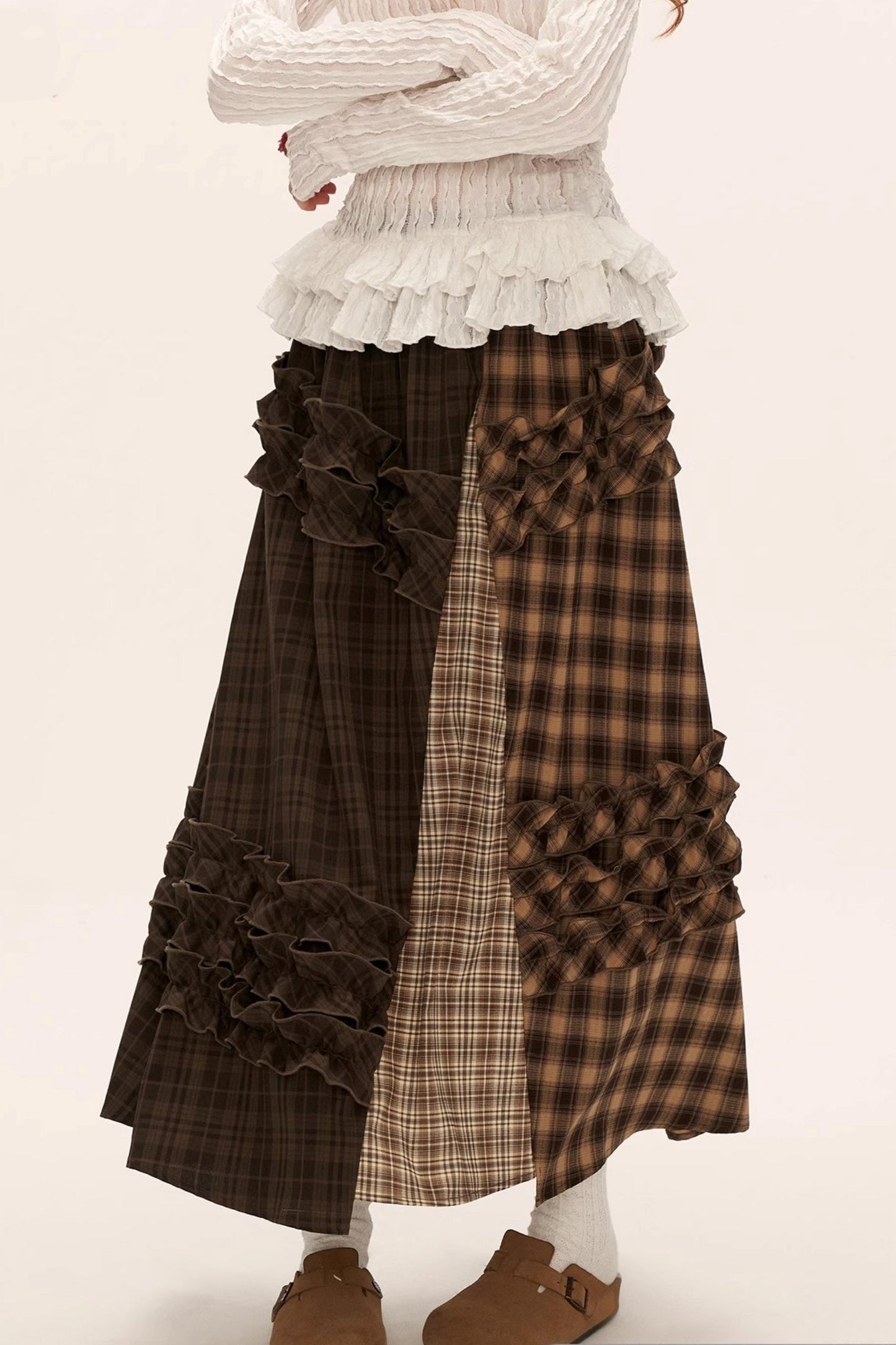 Patchwork Plaid Long Skirt