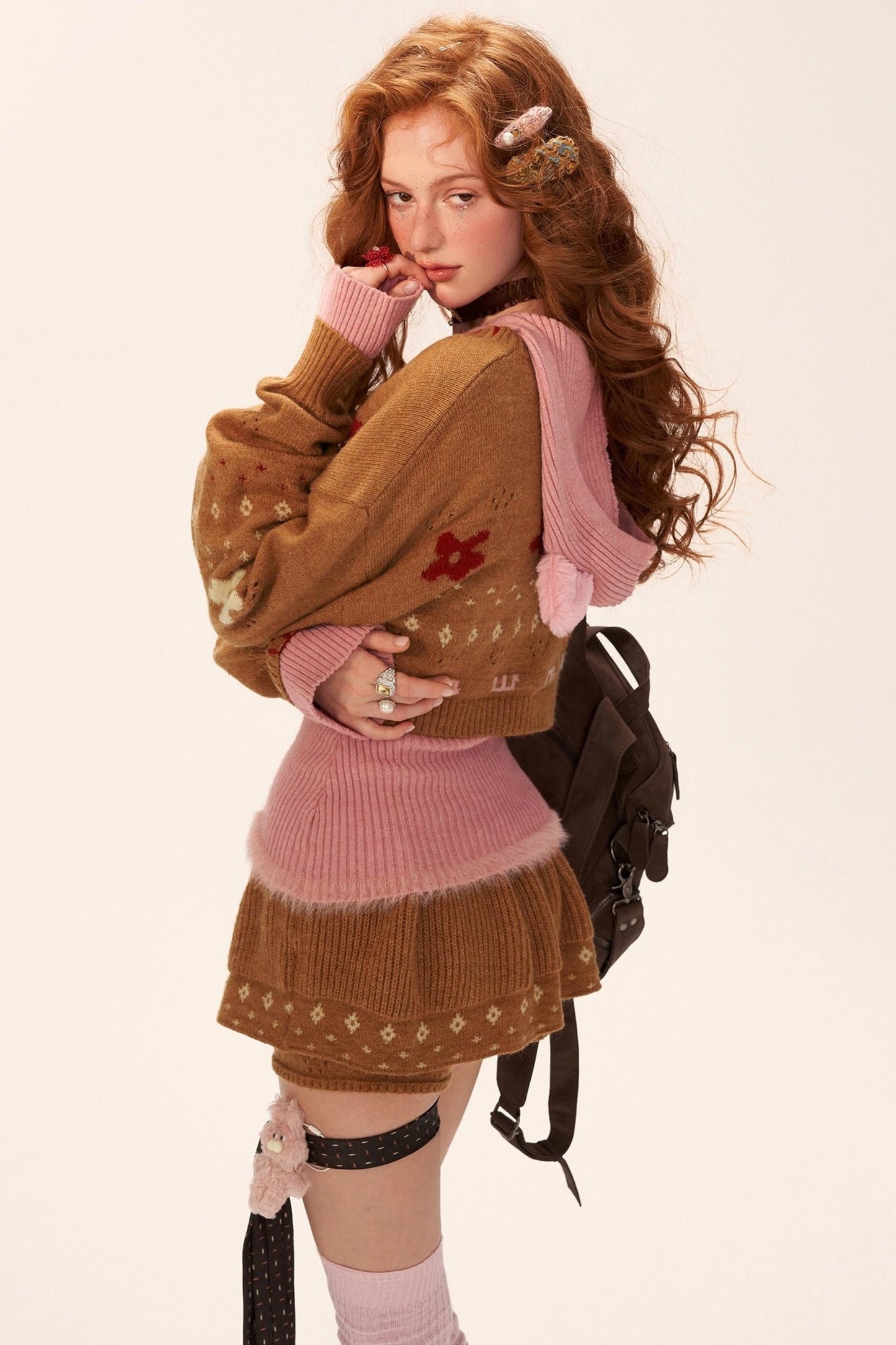 星形提花毛衣上衣套装