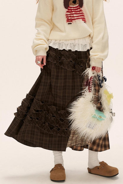 Patchwork Plaid Long Skirt