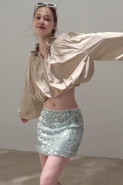 Dual-Color Sequin A-Line Mini Skirt