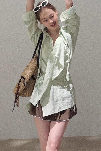 Striped Linen-Cotton Beaded Shirt