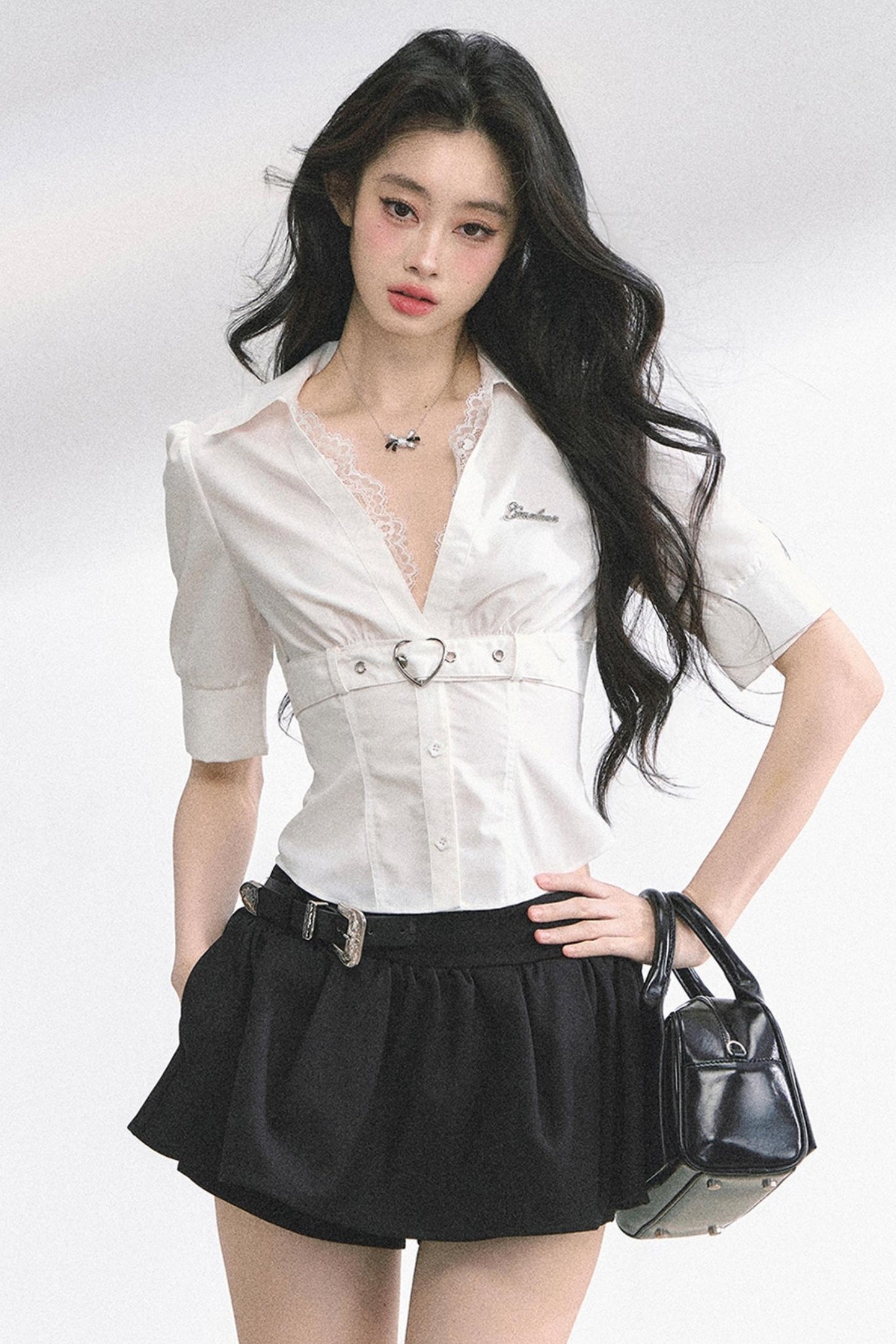 French V-Neck Lace Top