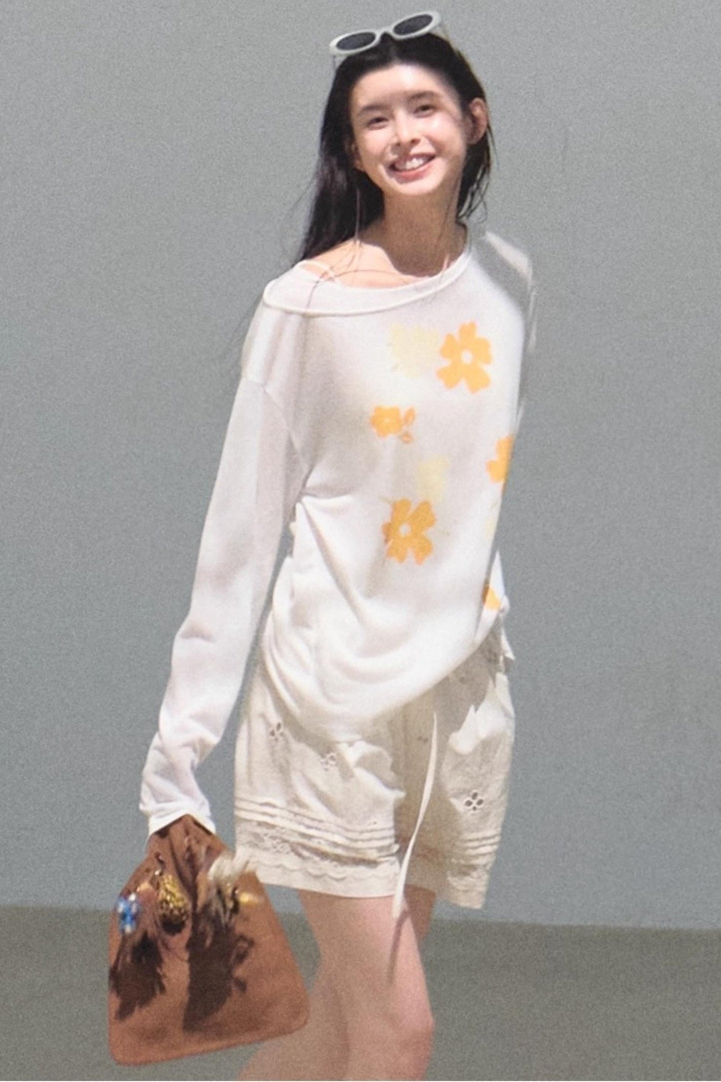 Floral Knit Off-the-Shoulder Cover-Up Top