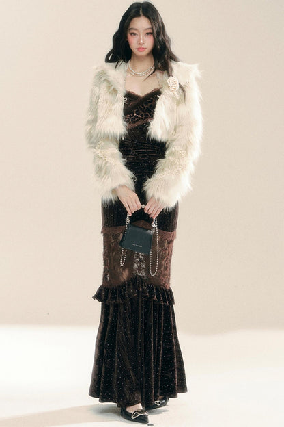 Velvet Wrap Hip Slip Dress