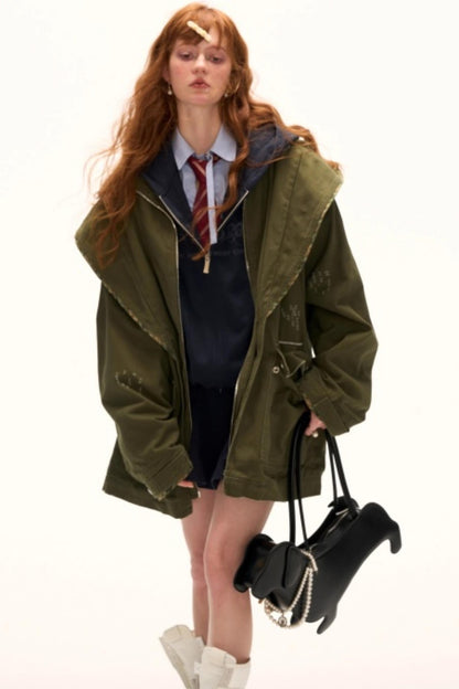 Vintage Distressed Frayed Cargo Jacket