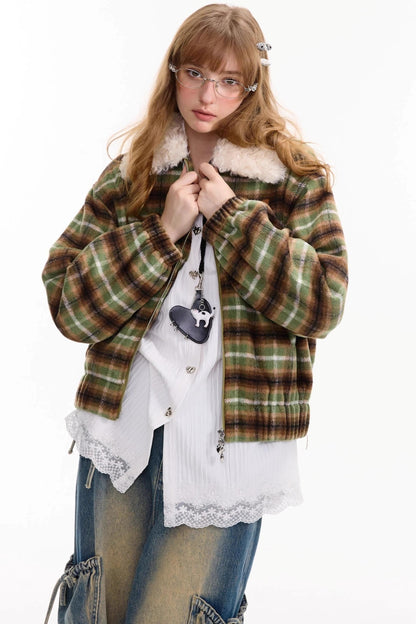 Winter Retro Green Plaid Jacket