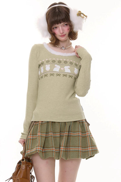 Slim Rabbit Print Knitted Base Shirt