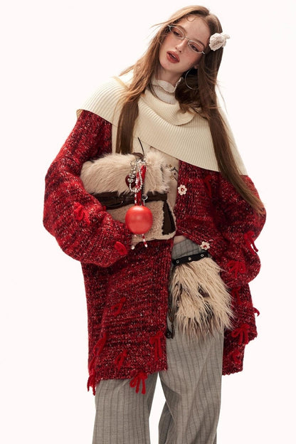 Bow Flower Knit Cardigan