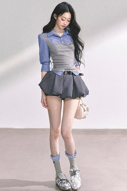 Blue Gray Plaid Shirt