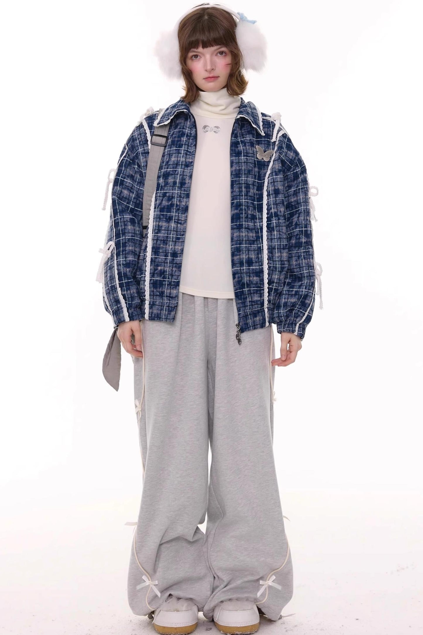 Gray Bow Wide-Leg Sweatpants