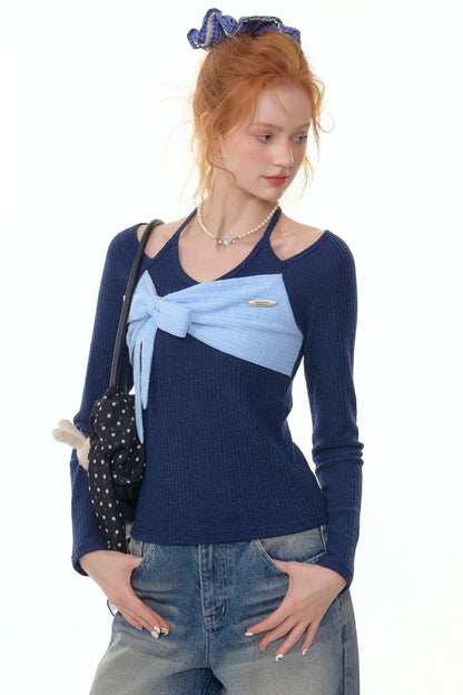 Patchwork Halterneck Knitted Top