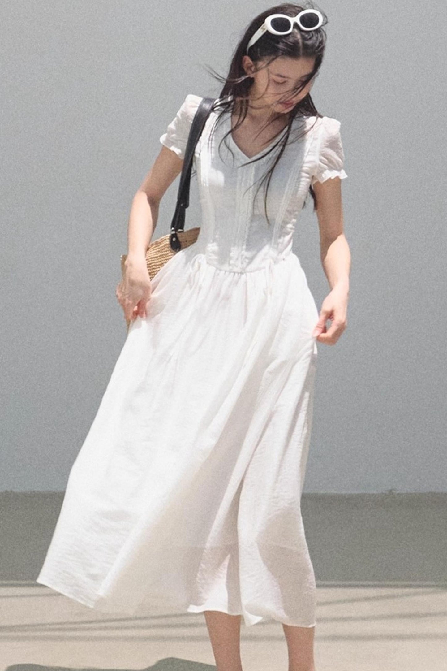 Blue Hour V-Neck Double-Sleeved Dress