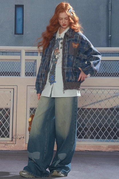 High-End Retro Blue Plaid Jacket