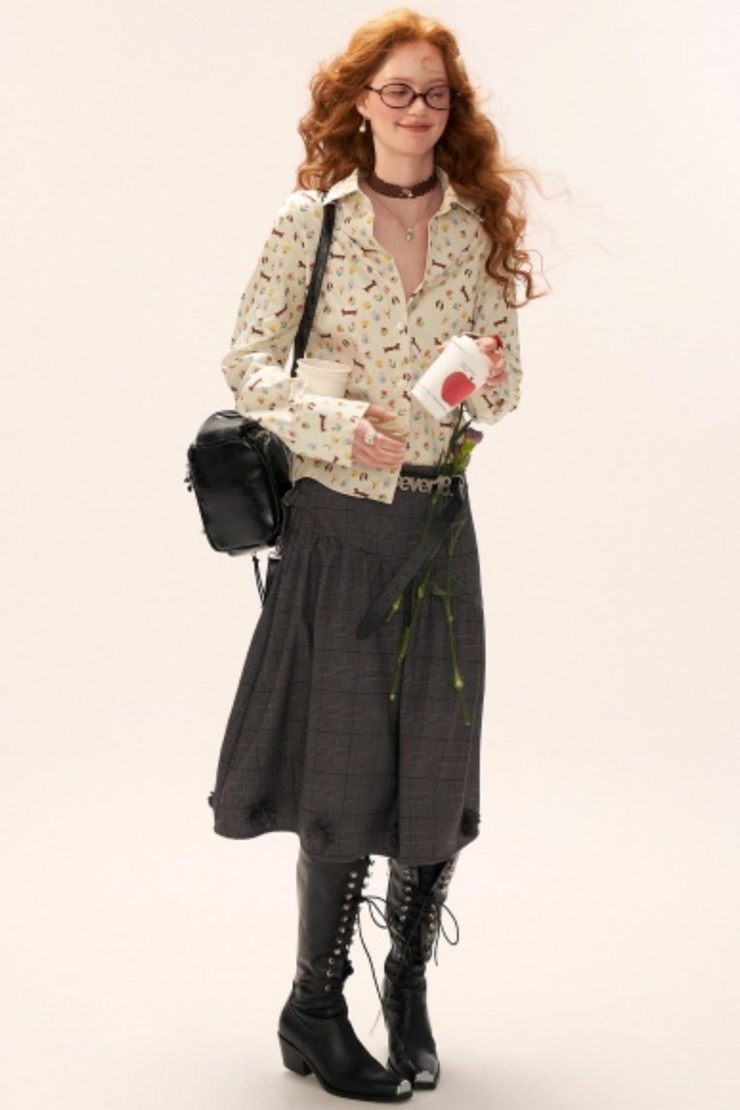 花朵图案高档中长裙