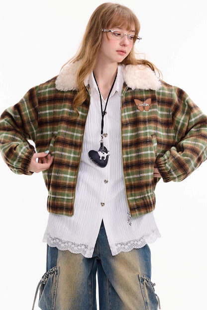 Winter Retro Green Plaid Jacket