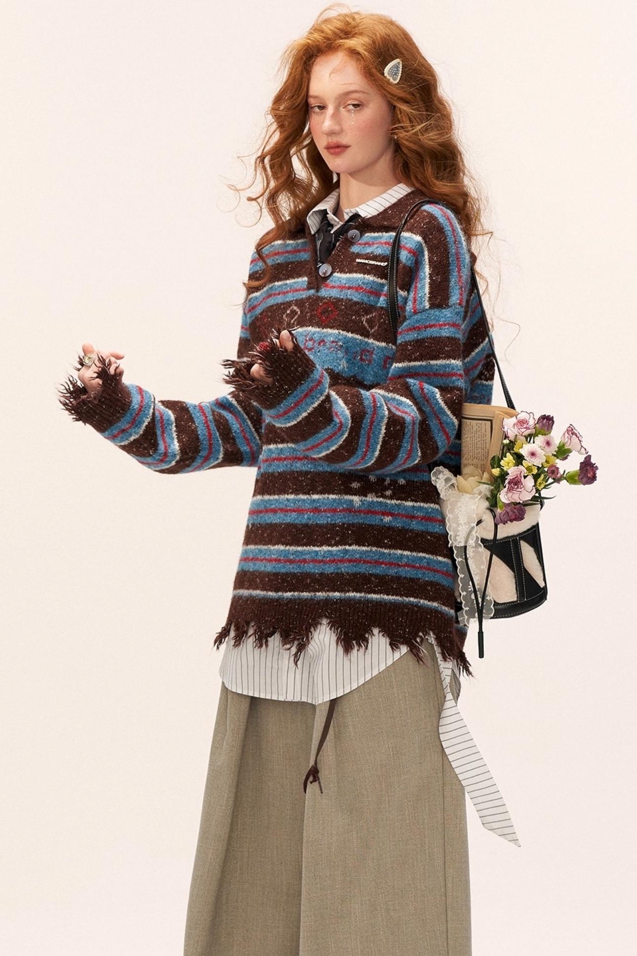 星形条纹 Polo 领毛衣