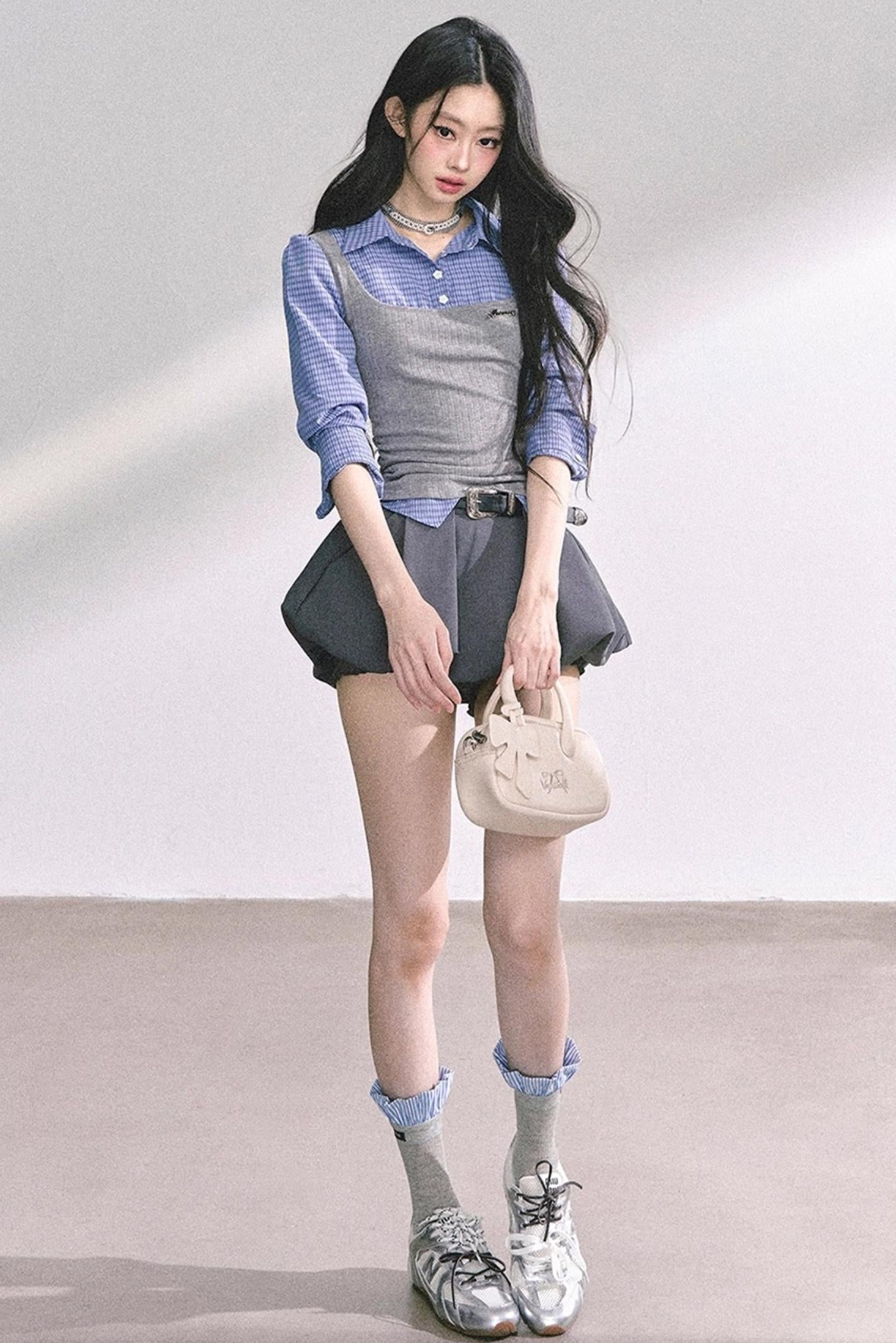 Blue Gray Plaid Shirt