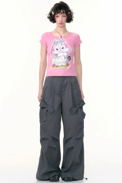 American Retro High Waist Cargo Trousers