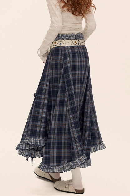 Spliced ​​Plaid Long Skirt