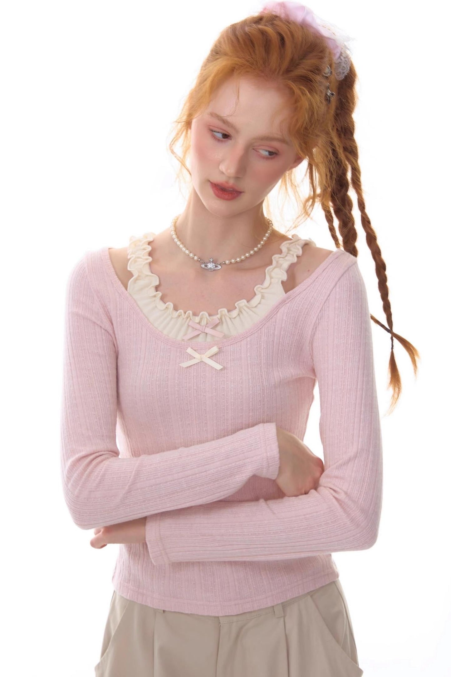 Fake Two Bow Halterneck Top