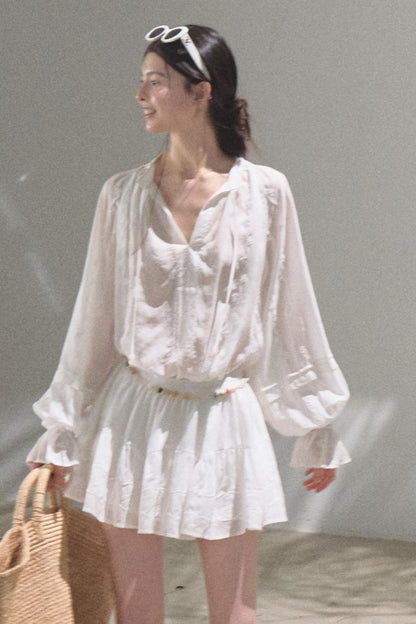 Relaxed Bubble Sleeve Skirt Set-Up