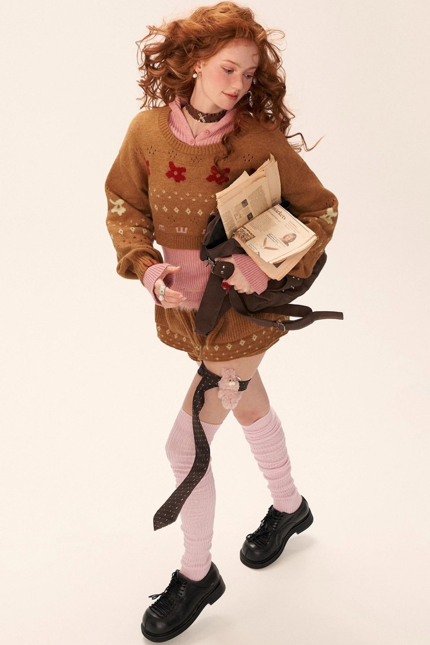 星形提花毛衣上衣套装