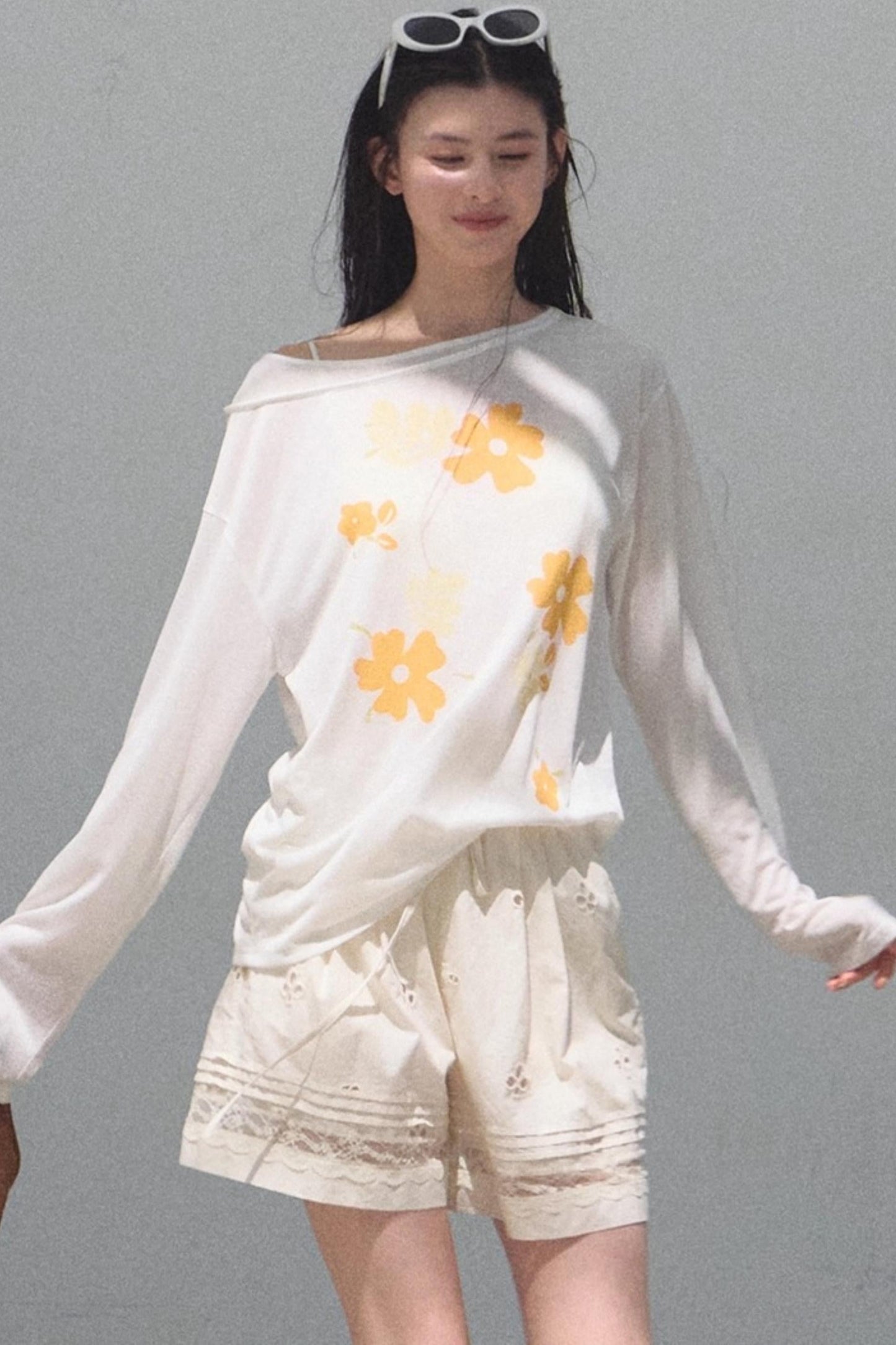 Floral Knit Off-the-Shoulder Cover-Up Top