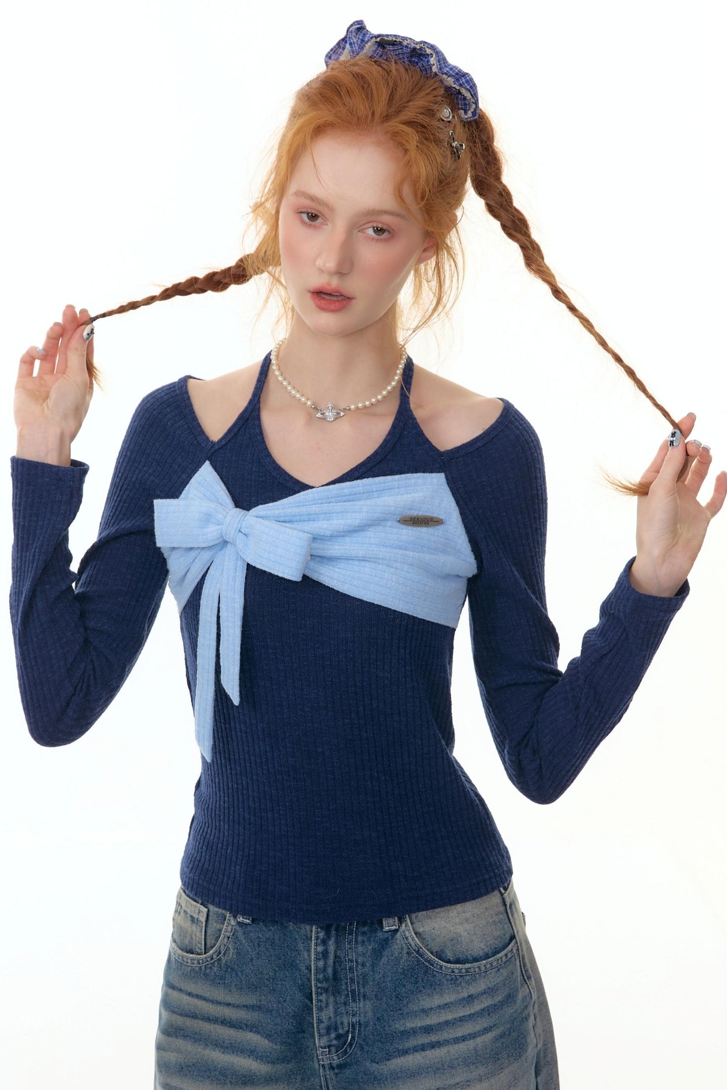 Patchwork Halterneck Knitted Top