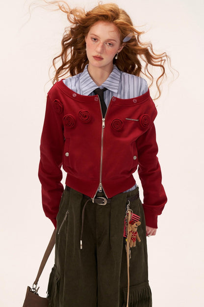 可拆卸毛领双拉链外套