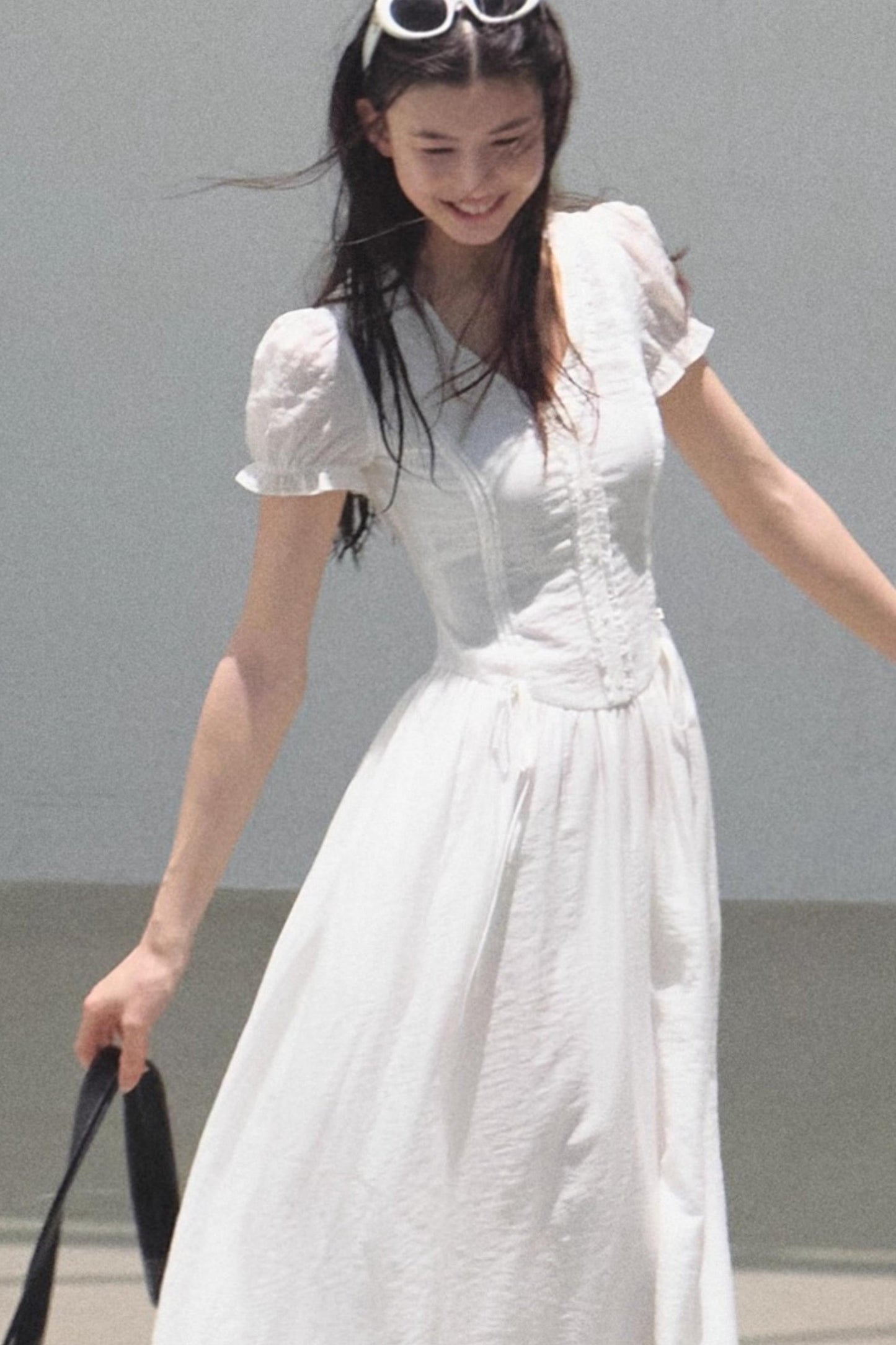 Blue Hour V-Neck Double-Sleeved Dress