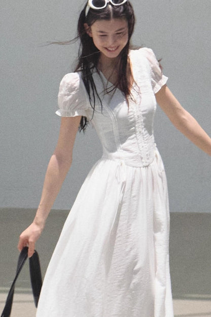 Blue Hour V-Neck Double-Sleeved Dress