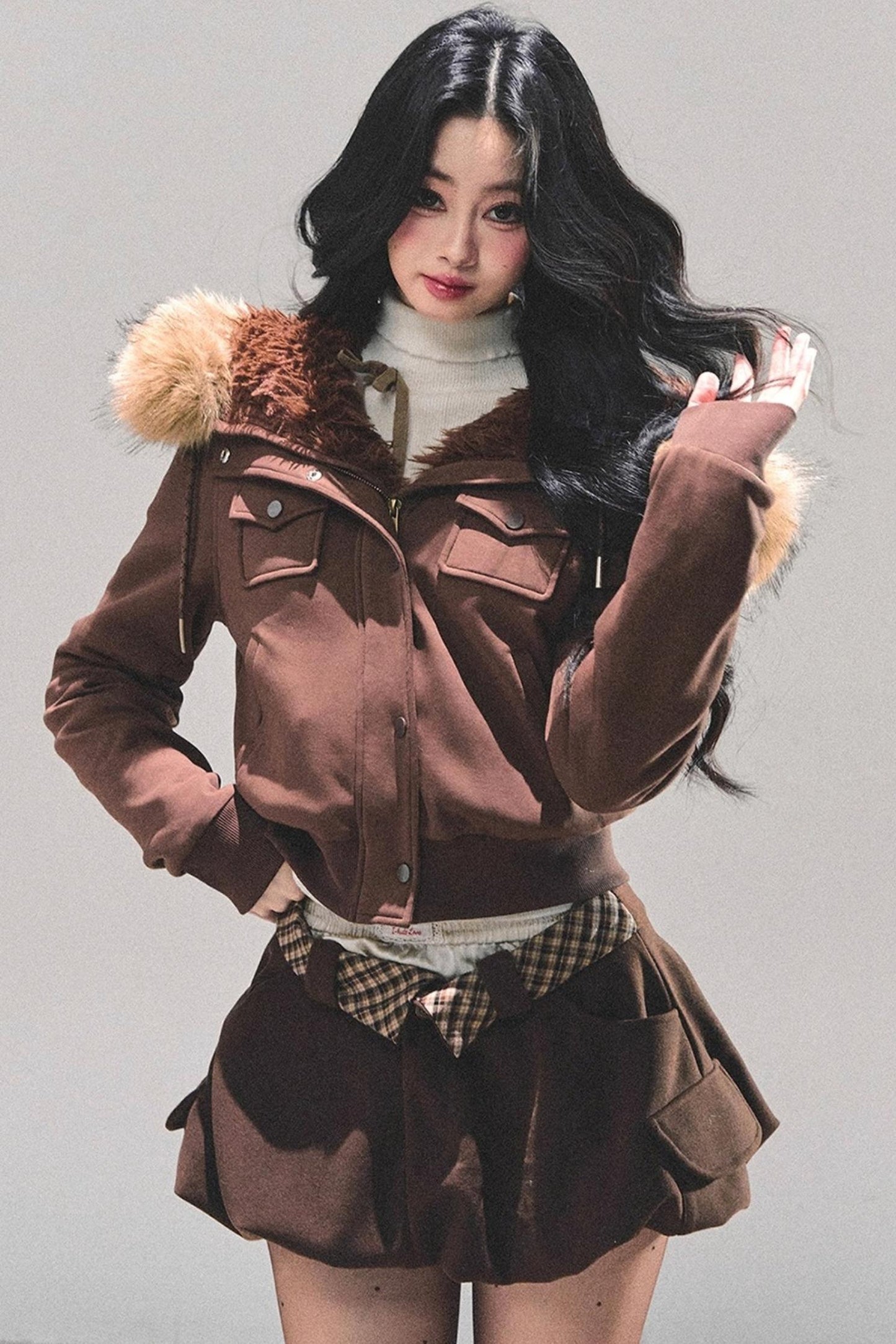 Lamb Wool Hooded Winter Coat