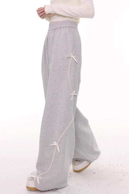 Gray Bow Wide-Leg Sweatpants