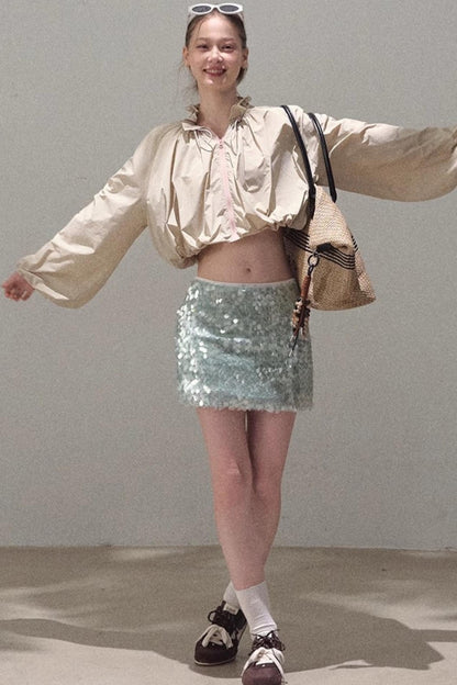 Dual-Color Sequin A-Line Mini Skirt